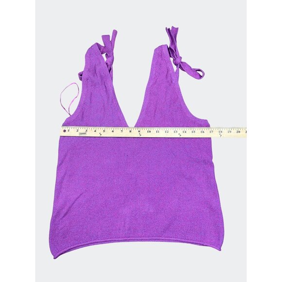 Free People Beach Lavender Cotton Knit Tie-Strap Tank Top V-Neck Small - Picture 6 of 16